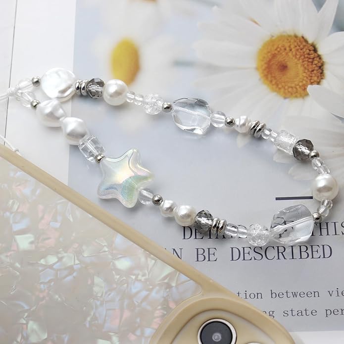 Beaded Camera Wrist Strap, Cute Phone Charms Strap, Pearl Bracelet Wrist Strap, Phone Keychain Decoration for Wallet
