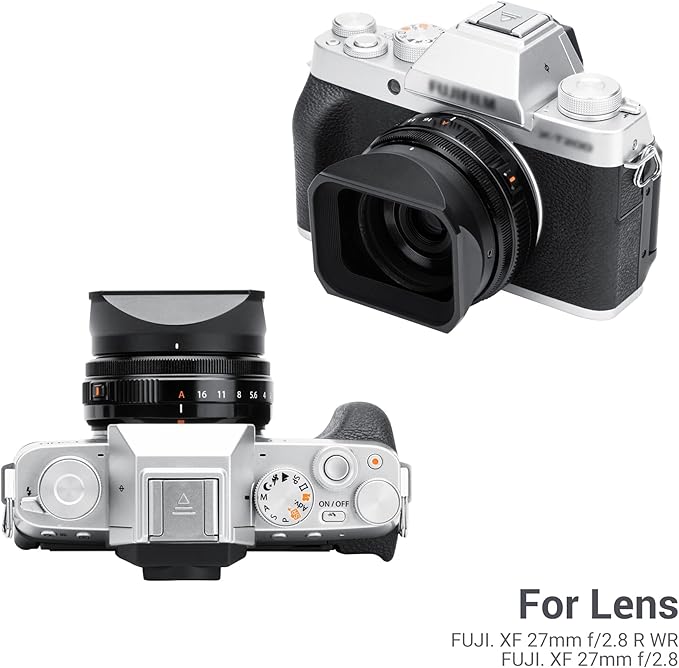 JJC Square Metal Camera Lens Hood Cover with Lens Cap Replaces LH-XF27 for Fujifilm XF 27mm F2.8 R WR & XF 27mm F2.8 Lens & XF 23mm F2.8 R WR on X-T5 X-T4 X-T3 X-T2 X-T30 II X-T20 X-T10 X-H2S X-H2