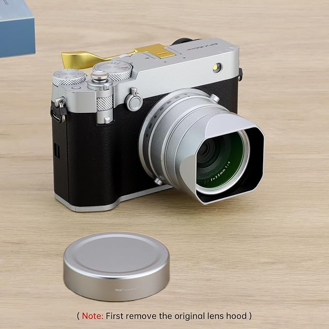 Haoge Metal Square Lens Hood for Fujifilm GFX100RF Camera Accessories Silver LH-GFXRF-IIS+Cap-GFXRF-IIS
