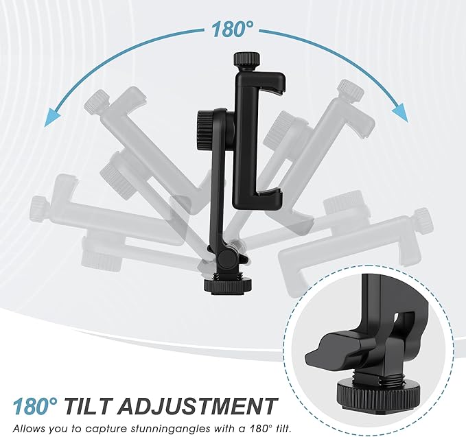 Universal Cell Phone Tripod Mount Adapter, Camera Hot Shoe Phone Holder Clamp with 360 Rotation Bracket 1/4" Screw Hole for Canon Nikon Sony DSLR iPhone Android