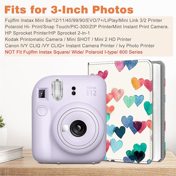 Fintie Instax Mini Photo Album Book for 2x3 Inch Films - 256 Pockets Small Albums for Fujifilm Instax Mini 12/11/99/40/EVO/SE/7+/LiPlay Instant Camera, Polaroid Pictures (Raining Hearts)