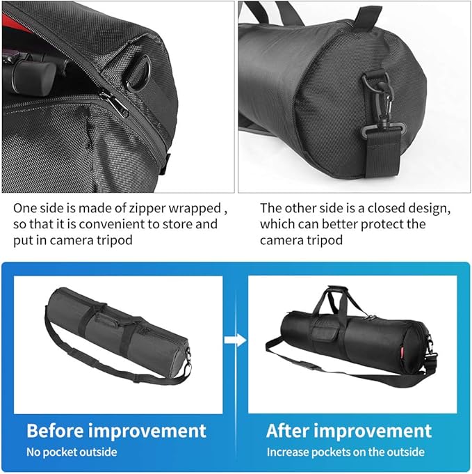 HEMMOTOP Tripod Bag, 25.6x7in Tripod Carrying Case Heavy Duty with Two Zippered Pockets, All Sides Thick Padded Light Stand Bag with Shoulder Strap and Handle for Pool Cue, Speaker Stand -R06518