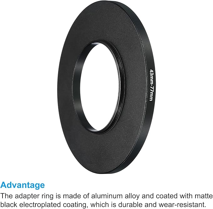 PATIKIL 43mm-77mm Metal Step Up Ring, 2 Pack Camera Lens Filter Adapter Ring Aluminum Filter Adapter Ring for Camera Lenses Hood, Black