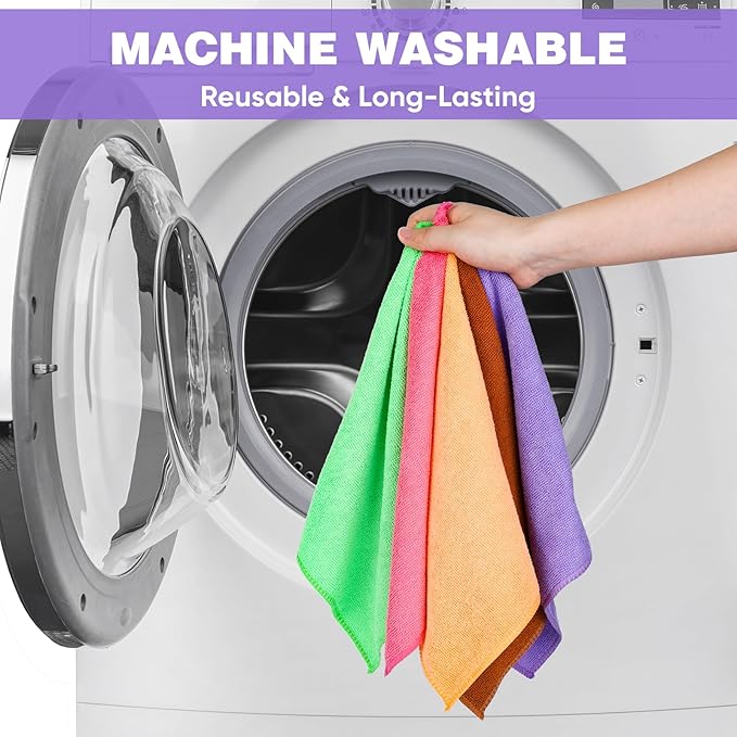 10 Colors Microfiber Cleaning Cloths, 10 Pack Assorted Cleaning Rags, Highly Absorbent Microfiber Towels for Car, Kitchen, Bathroom and Household Cleaning, 11.8"X11.8"