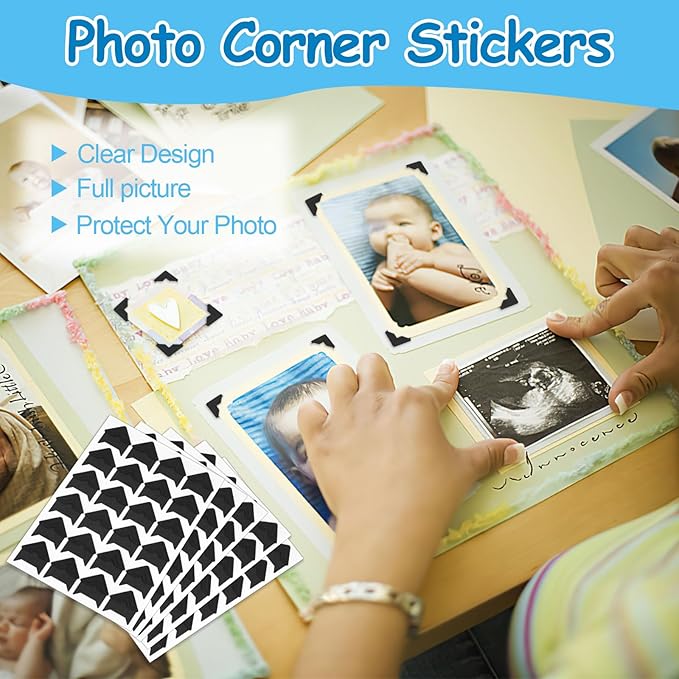 432 Pcs Photo Corners Self Adhesive, Acid Free Picture Corners for Scrapbooking, Photo Corners for DIY Scrapbooking, Photo Album, Memory Books, Diary (Black)