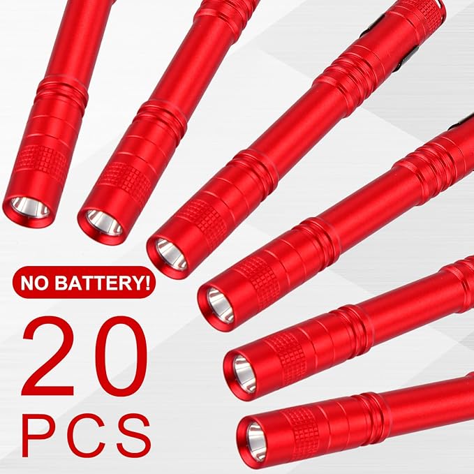 Hortsun 20 Pcs Mini Pen Light Flashlights Christmas Gifts for Men Pocket Flashlights Pen with Clip Small LED Handheld Slim Torches Without Battery(5.12 Inch,Red)