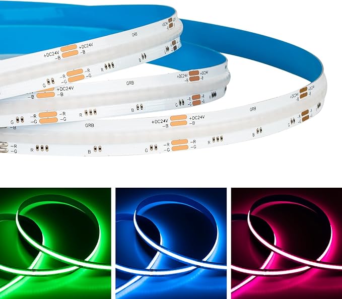 BTF-LIGHTING FCOB COB RGB LED Strip 810LED/m 16.4FT DC12V Color Changing Flexible High Density Uniform Light 10mm Width for Bedroom Home Indoor Decor(No Adapter or Controller)
