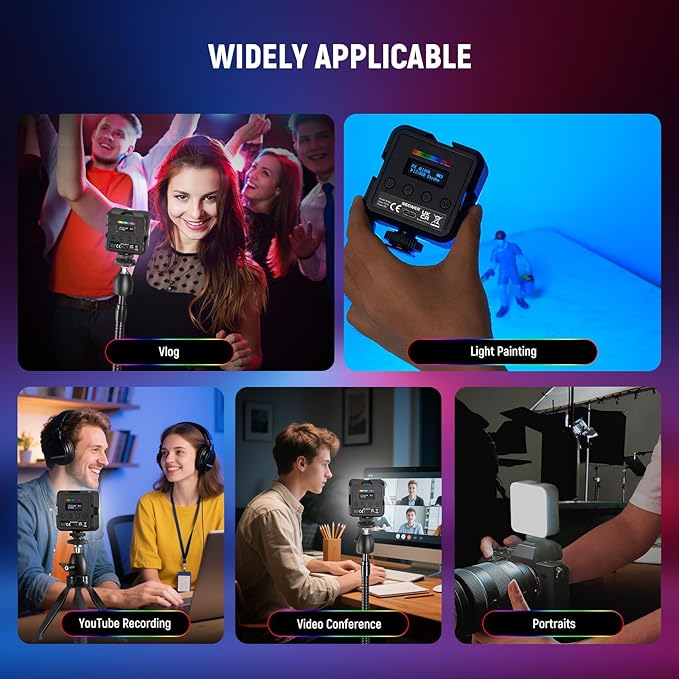NEEWER Magnetic RGB Camera Light, 360° Full Color RGB61 Small LED Panel Video Light with 3 Cold Shoe Mounts/CRI 97+/20 Scene Modes/2500K-8500K/2000mAh Portable Recording Photography Selfie Lighting