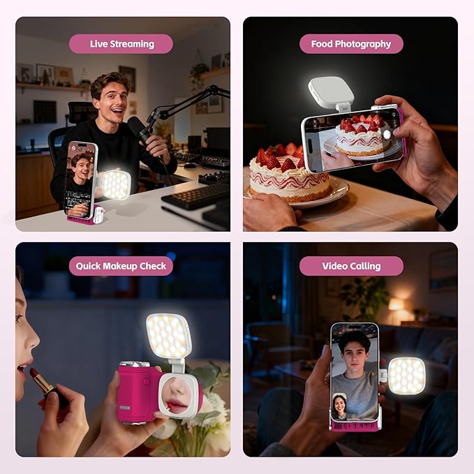 COMITOK iPhone Camera Grip MOCA with Magnet Fill Light & Mirror for 17 Pro iOS26 Native Camera, Fun Shot Magnetic Grip for Phone Compatible iOS17 and iOS18 with Anti-Drop Detachable Remote & Keychain