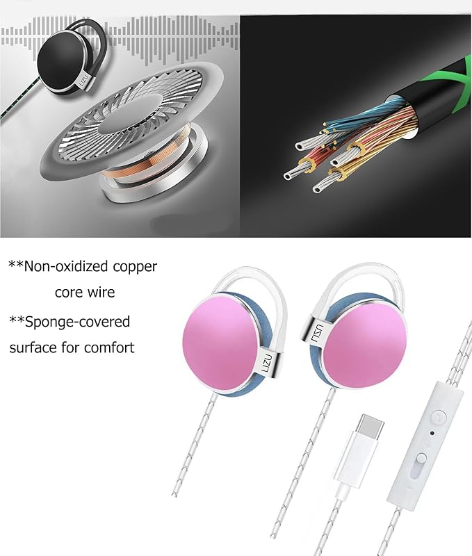 C-YOUNG USB C Headphones Over-Ear Buds Hooks Microphone for Sports Running & Volume Control, Fit Small Ears Type C Wired Earbuds, Compatible with iPad and Android Smartphones