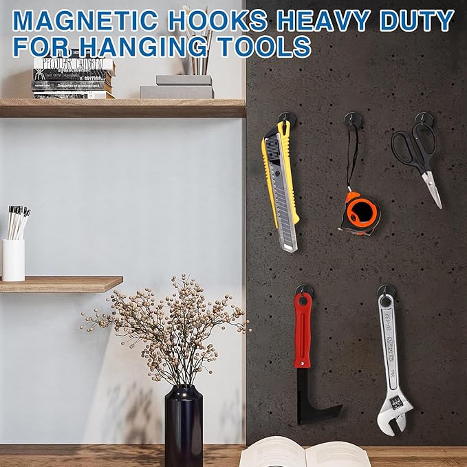 LOVIMAG Cruise Magnets with Hooks, 50lbs Magnetic Hooks for Cruise Cabins, Cruise Essentials Must Haves for Travel, Neodymium Magnets with Epoxy Coating for Hanging, Refrigerator, Kitchen -12 Pcs