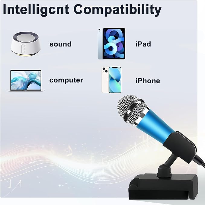 USB C Mini Microphone Karaoke, Portable ASMR Microphone for Android Phone/iPhone 15/Laptop/Mac, Wired Mic for Voice Recording, Singing, Interviews, Vlogs, YouTube, TIK Tok (Blue)