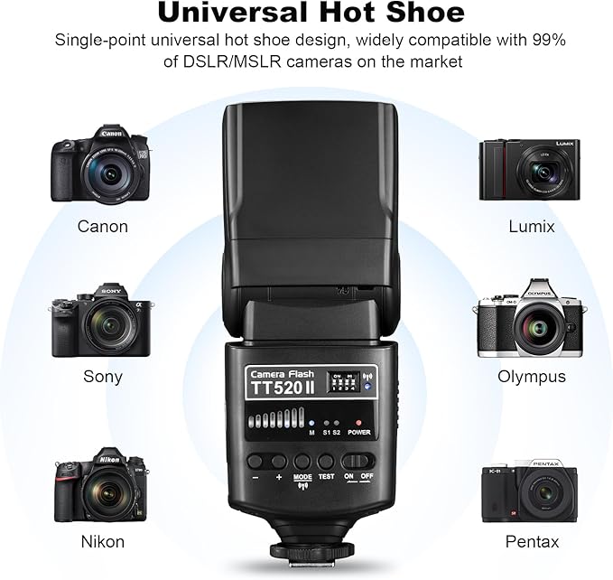 GODOX TT520 II Universal On-Camera Flash Speedlite with AT-16 Wireless Trigger Transmitter GN33 S1/S2 Modes Compatible for Canon Nikon Pentax Olympus Fujifilm Panasonic DSLR Cameras with Hot Shoe