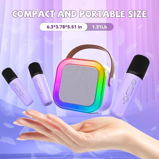 Upgraded Mini Karaoke Machine with 3 Wireless Microphones for Kids Girls Boys - Karaoke Party Speaker Christmas Birthday Gifts for 4 5 6 7 8 9 10 11+ Year Old - Kids' Instrument Accessories - Purple