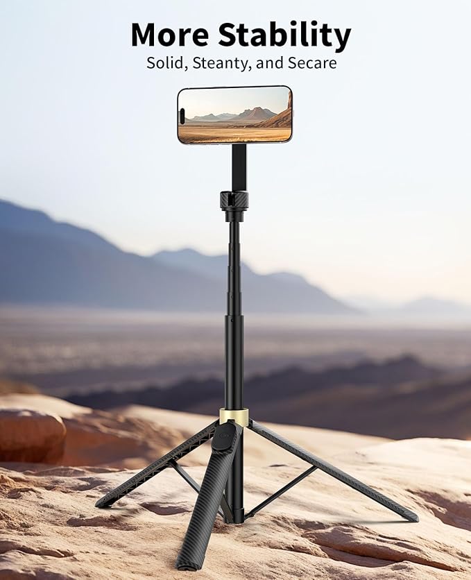 65" Magnetic Tripod for iPhone, Selfie Stick Tripod with Remote, 360° Rotatable Extendable Travel Tripod Phone Stand with Metal Ring, Compatible with iPhone Android