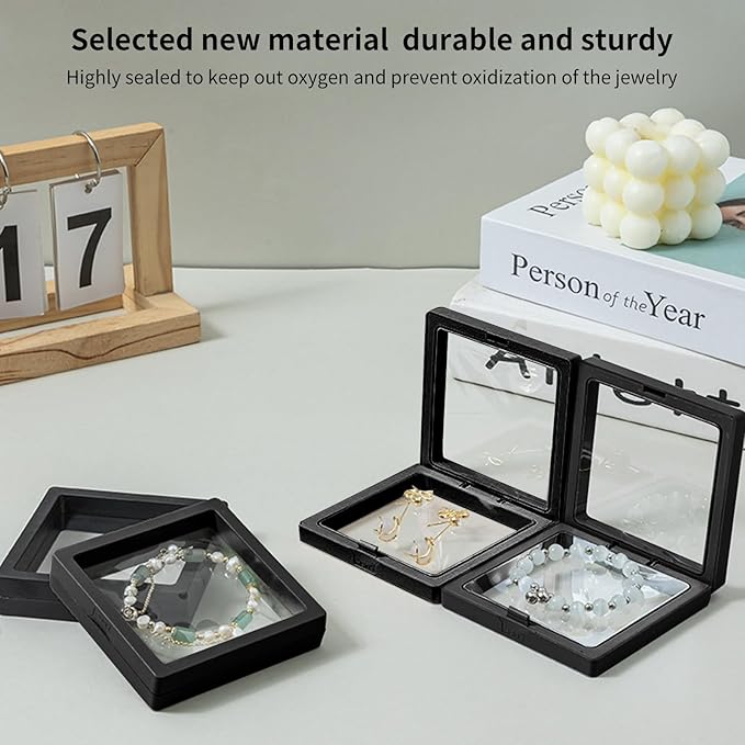 20 Pcs Black 3D Floating Display Case 4.3 x 4.3 x 0.8 inch, Nail Display Cases, Challenge Coin Display,Jewelry Storage Box, Floating Display Holder Stands for Antique Challenge Coins, Medallion