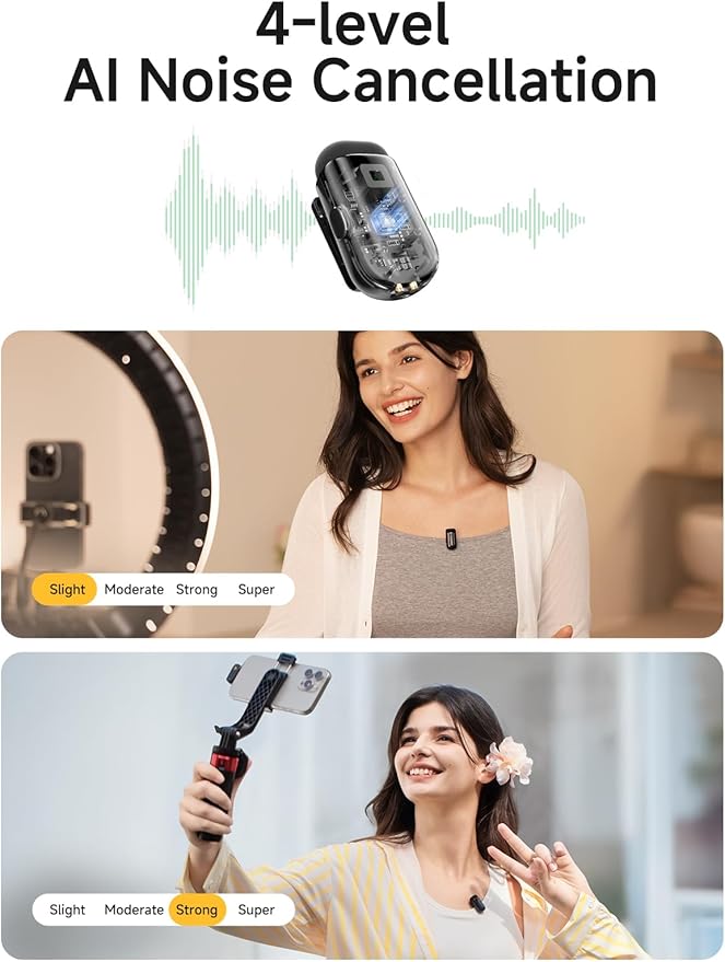 MAONO Wave T1 Mini Wireless Lavalier Microphone for iPhone 17 16 15 & Android with USB-C Plug, Noise Cancellation, AI Voice Filter, 30H Used with Charging Case for Video Recording Vlogging Podcast