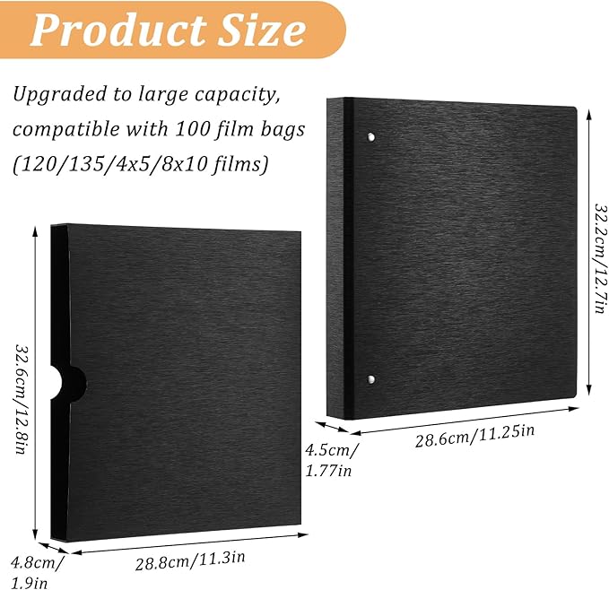 2 Pack Acid-Free Archival Film Negative Storage Box 3 Ring Photo Binder with Protector Sleeves for 135 35mm, 120 Film Negatives and Photo Slides, Black