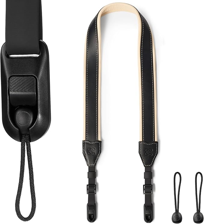 C Coiro Classic Leather Camera Strap with Quick Release, Sling Neck DSLR SLR Camera Shoulder Strap for Photographers