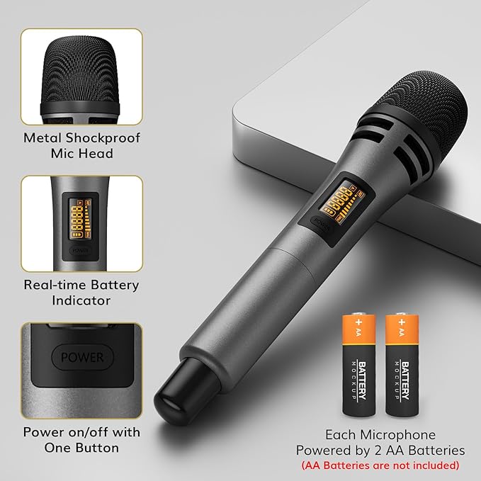 TONOR Wireless Microphone System, 4 * 10-Channel UHF Cordless Handheld Mic Set with Headset/Lavalier Lapel Mics, Bodypack Transmitter, Receiver, 60 m/200ft Range for Karaoke Singing Church PA Speaker
