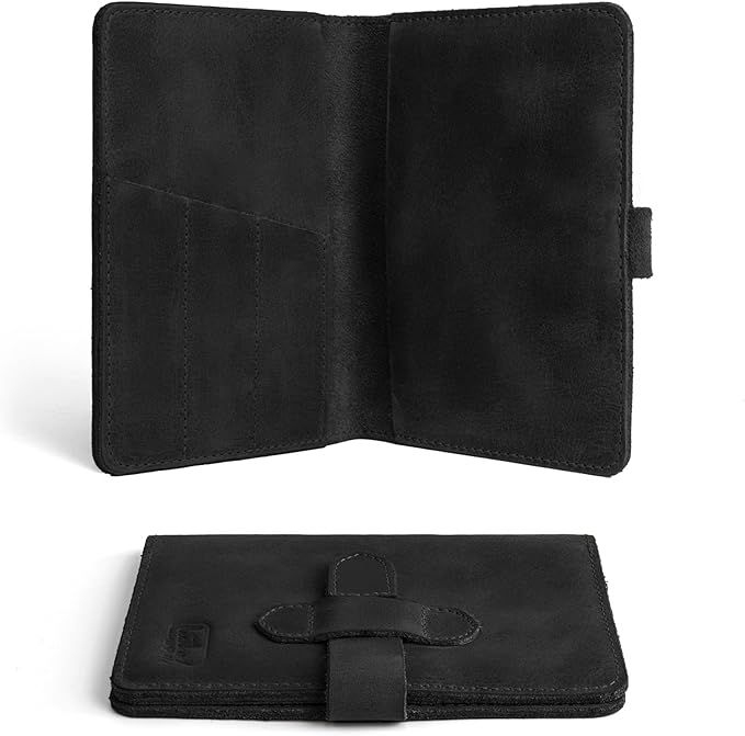 Leather Worx, Rustic Cover for Field Notes (3.5 x 5.5 in. Notebook not Included) with Pen Slots, Protective Storage for Journal, Full Grain Leather, Handmade (Charcoal Black)