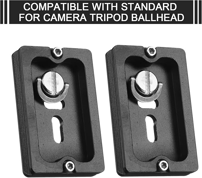 Frienda 2 Pieces Metal Quick Release Plate with 1/4''-20 Camera Screw Tripod Mount Plate Fits Standard for DSLR Camera Tripod Ball Head(Black,Pu60)