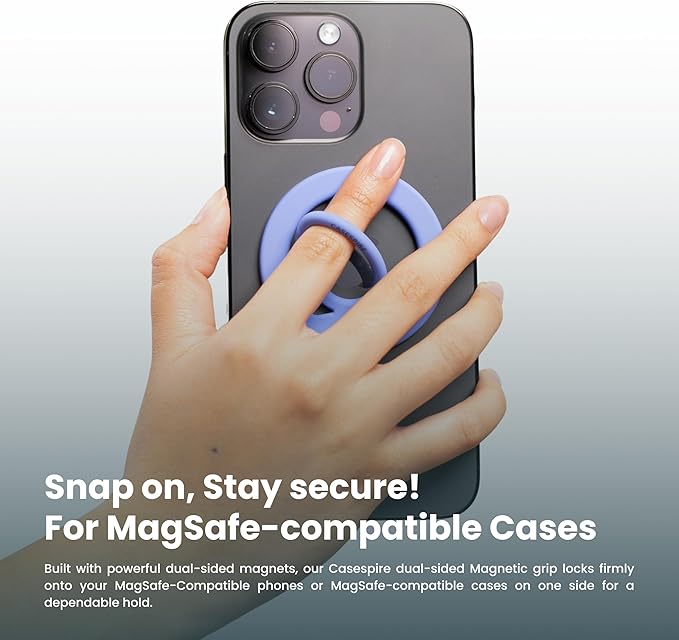 Dual-Sided Magnetic Silicone Phone Grip for iPhone Pro Max and for MagSafe-Compatible Phone Cases (Black)