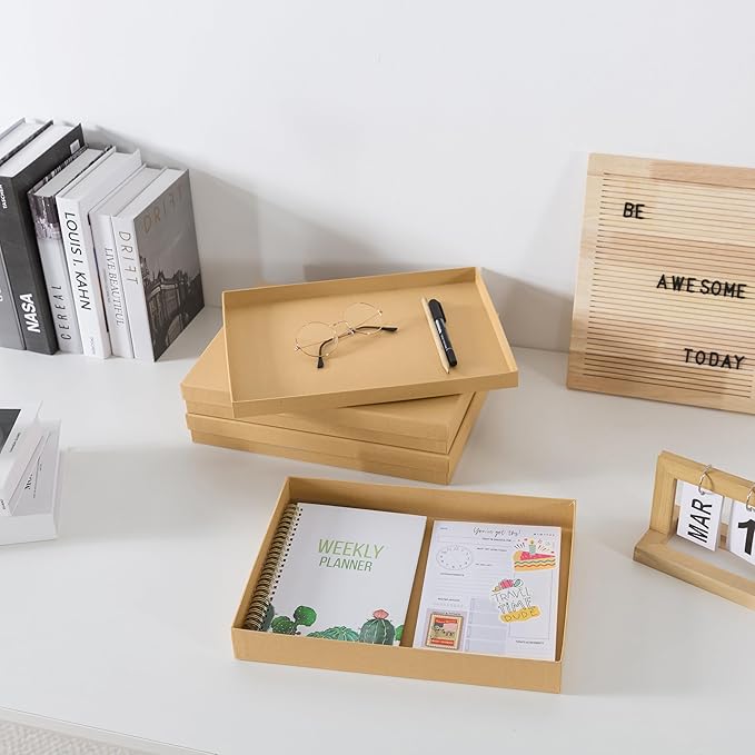 Soul & Lane Document Storage Boxes - Set of 3 (13.2" x 9.8" x 1.8"), Versatile Photo & Craft Organizer for Home Office, Stackable Cardboard Storage for Letters, Papers, Files & Memorabilia, Kraft