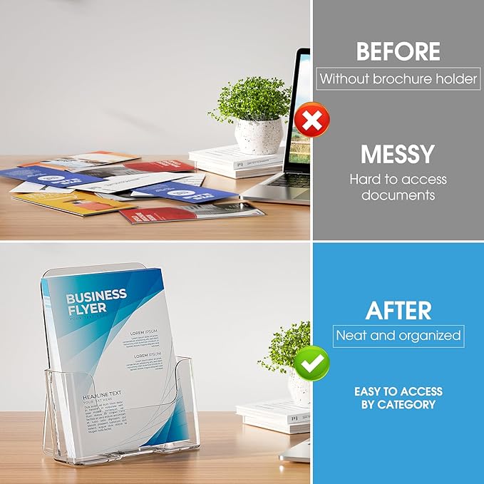 KTRIO Brochure Holder 6 x 9 inch, Acrylic Flyer Holders Stand Display, Clear Stands for Pamphlet, Literature, Magazine, Booklet, Menu, Desk & Wall Mount, 2 Pack