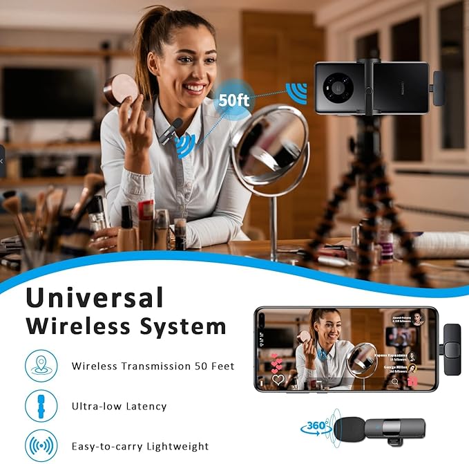 MAYBESTA Wireless Lavalier Lapel Microphone for iPhone Android Phone Laptop - Bluetooth Mini Mic with USB C Interface for YouTube Tiktok Video Recording Interview Podcast Vlog