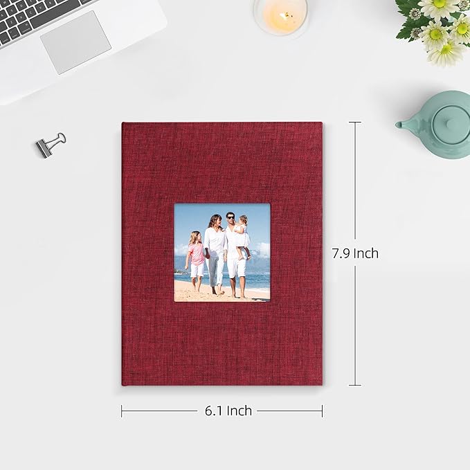 Mublalbum 2 Pack Small 5x7 Photo Album Linen Cover with Display Window Mini Picture Book Each Holds 52 Vertical Pockets for Artwork Postcards or Pictures Storage (Red)