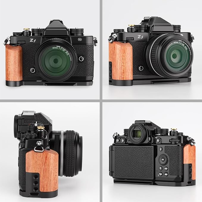 Leftfoto Z f Wooden Hand Grip L Bracket for Nikon ZF Camera, with Built-in Bottom Quick Release Plate for Arca for Quickly Switch on Gimbal/Tripods/Handheld Shooting (Black)