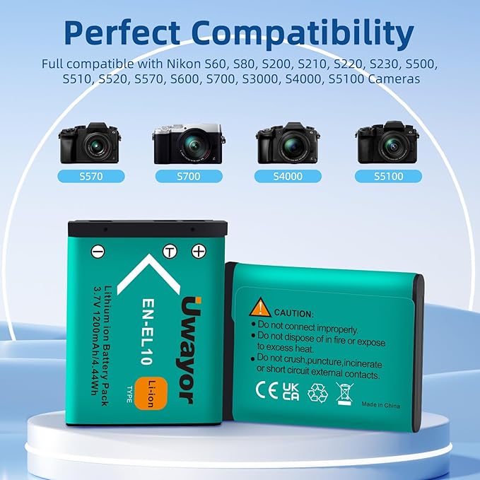 3 Pack Battery and 18W Fast Charger Replacement for EN-EL10, LI-42B LI-40B, FNP-45/45A/45B/45S, KLIC-7006 K7006, CNP-80 CNP82, D-Li63, Compatible with Nikon S60 S80 S510 S520 S600 S700 S4000 Cameras