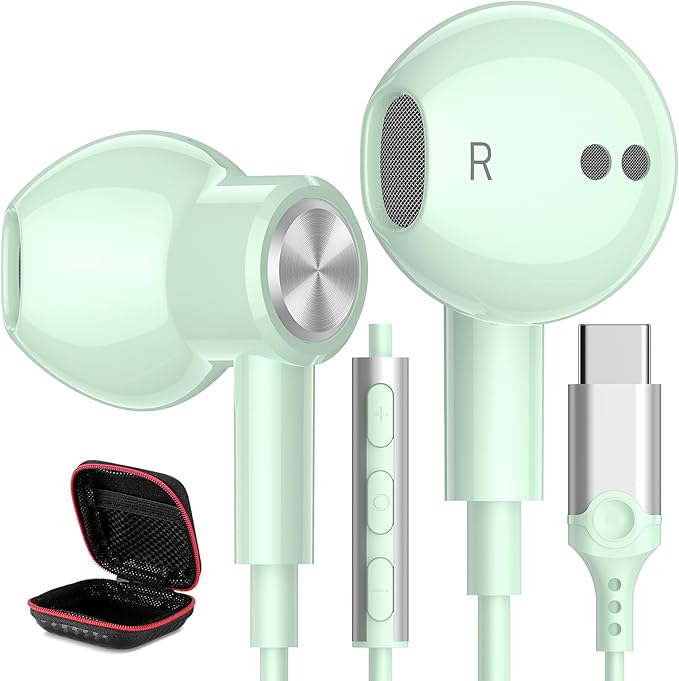 USB C Headphones Wired Type C Earphones for Samsung/Galaxy S26 S25 S24 Plus S23 S22 S21 S20 Note 20 Ultra DAC Magnetic Corded Earbuds for iPhone 15 16 16e 17 Air for Apple/Android Ear Buds Mint