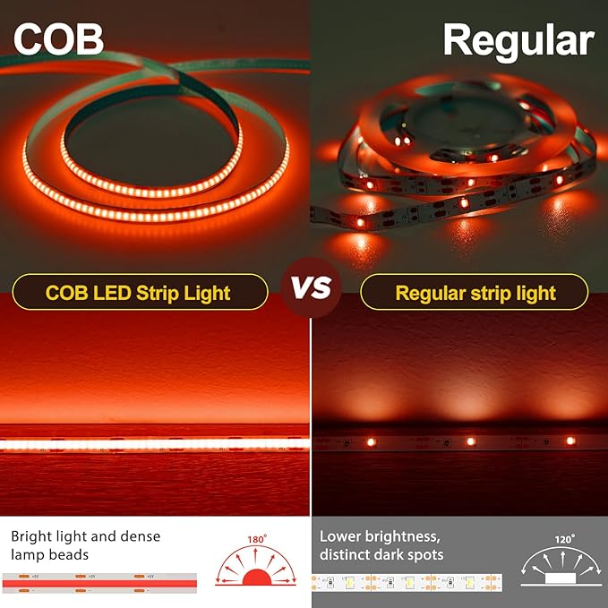 Red COB LED Strip Lights Battery Powered, 6.56FT 640LED Light Strip Wireless Dimmable Cuttable Flexible LED Lights with Remote for Boat, Cars Motorcycles, Computer, Party, TV Wall, DIY Decoration