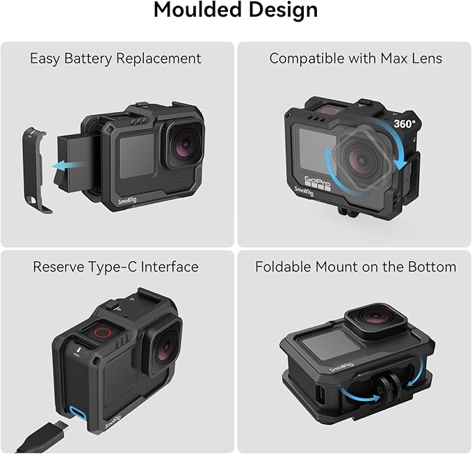 SmallRig Hero 13 / Hero12 / Hero11 / Hero 10 / Hero 9 Black Cage for GoPro, with 2 Cold Shoe Mount for GoPro Light Mod and Common Microphone, Led Video Light - 3083C