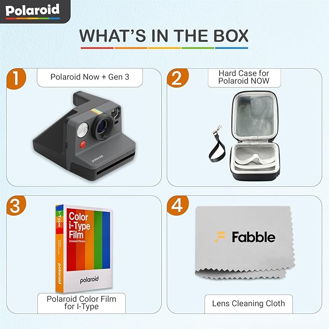 Polaroid Now Generation 3 I-Type Instant Camera (Black) Bundle with Color I-Type Film (8 Exposures), Hard Protective Case and Wrist Strap