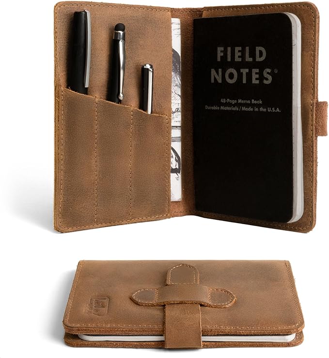 Rustic Cover for Field Notes (3.5 x 5.5 in. Notebook not Included) with Pen Slots, Protective Storage for Journal, Full Grain Leather, Handmade (Single Malt Mahogany)