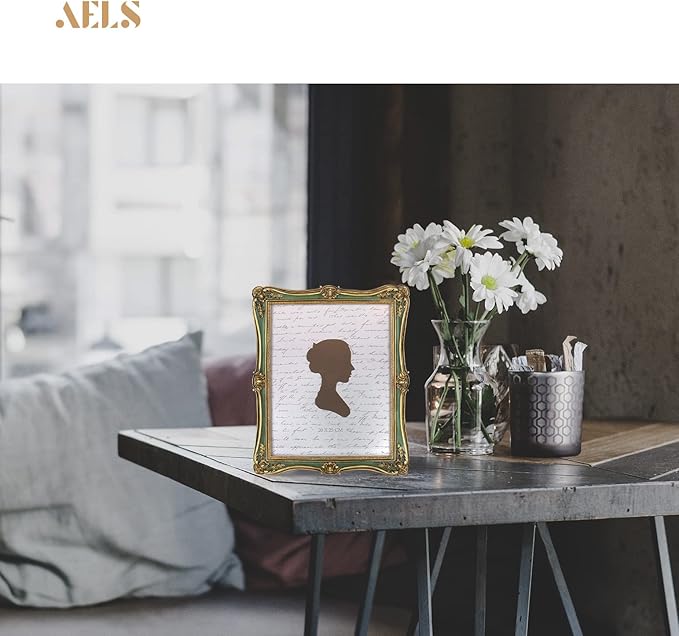 AELS 8x10 Inch Vintage Picture Frame, Elegant Antique Photo Frames with Glass Front, Photo Display, Tabletop Wall Hanging, Gift Ideas, Gold and Green