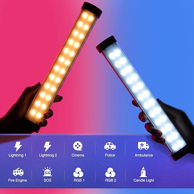 Portable RGB Handheld Light Wand LED Stick Tube Light Magnetic Photography Lighting with App Control Full Color Brightness Adjustable 10 Effects 2500k-8500K CRI 95+
