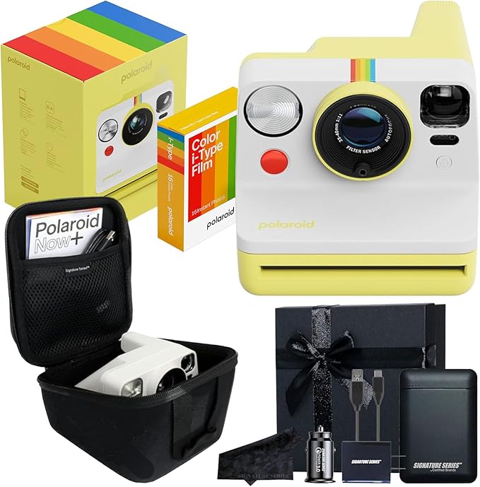 Polaroid Now 3rd Generation i-Type Instant Film Camera with 16 Color Film Photos, Yellow, with Signature Series Gift Bundle