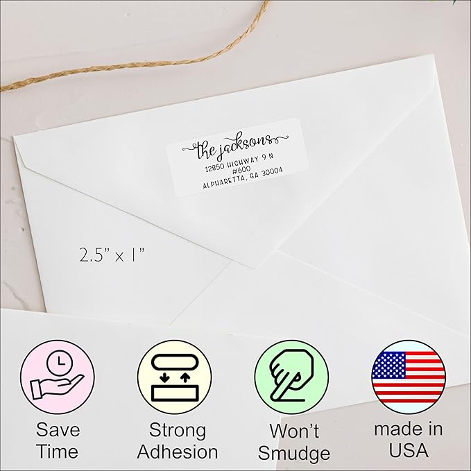 Personalized Return Address Labels - White Custom Printed Name and Home Address Stickers for Wedding, Personal and Business (250, Pretty Lowercase Script)