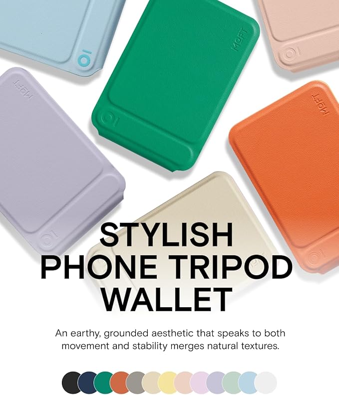 MOFT Phone Tripod Wallet for iPhone, Mulit-Angles, Lightweight & Portable Phone Stand, MOVAS Vegan Leather Magnetic Wallet, Strong Magnets, NFC Card Holder,Travel Essential, Oz Green (with Card Slot)