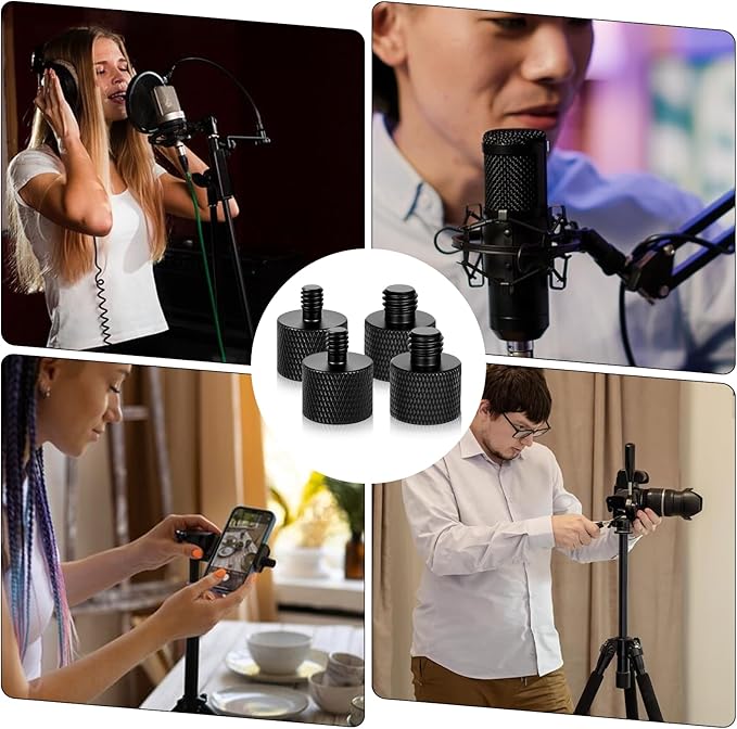4 Pcs 1/4 to 3/8 Tripod Screw Adapter, 1/4 Male to 3/8 Female & 3/8 Male to 1/4 Female Black Aluminum Alloy Camera Tripod Screw Adapter for Camera Monitor, Mount, Microphone Stand