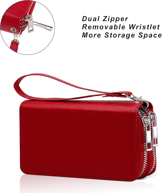 Cellphone Wallet for Women Dual Zipper Long Purse with Removable Wristlet