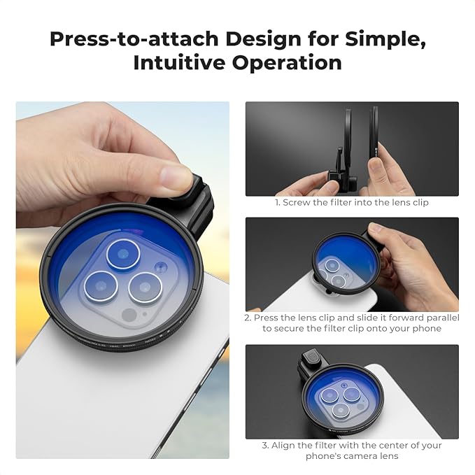 K&F CONCEPT 67mm Press-on CPL Phone Lens Filter Kit, Polarizing Filter Compatible with iPhone 17/16/15/14/13/12 Standard, 16/15/14/13/12 Pro/Pro Max, 67mm Threaded Filters
