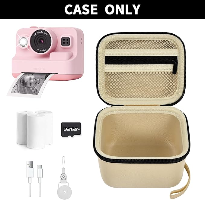 ANKHOH Case for Dylanto/for DUDUDRAGON/for Yehtta/for Gofunly/for LETSHAH Kids Camera Instant Print, 1080P Kid Cameras Storage Organizer Gifts Bag for Printing Paper and Toy Accessories,Beige-Only Box