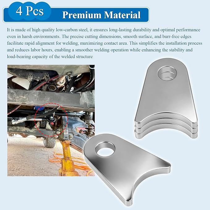 4 Pcs Weld on Tabs, Steel Shock Tab Mounts, Fits for 1.5" to 1.8" Axle Pack, 2-3/8" H, 1-3/4" W, 1/4" Thick, Heavy Duty Steel Mounting Brackets, Universal Weld on Tabs Axle Mount, with a 1/2" Hole