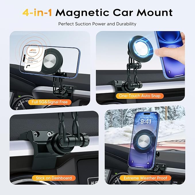Magnetic Phone Mount for Toyota Tacoma 3rd Gen 2016-2023, 360 Rotatable and Adjustable, Direct Fit in Dashboard, Phone Holder N52 Magnet Cradle for Toyota Tacoma Accessories
