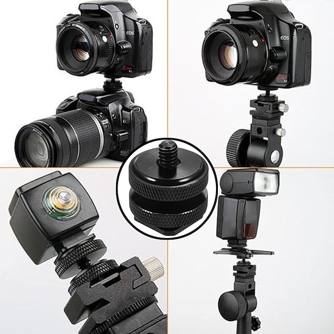 2-Pack Hot Shoe to 1/4"-20 Adapter - Converts Camera Flash Mount to Tripod Thread. Compatible with DSLR rigs, Lights & Accessories. Durable Aluminum Construction.